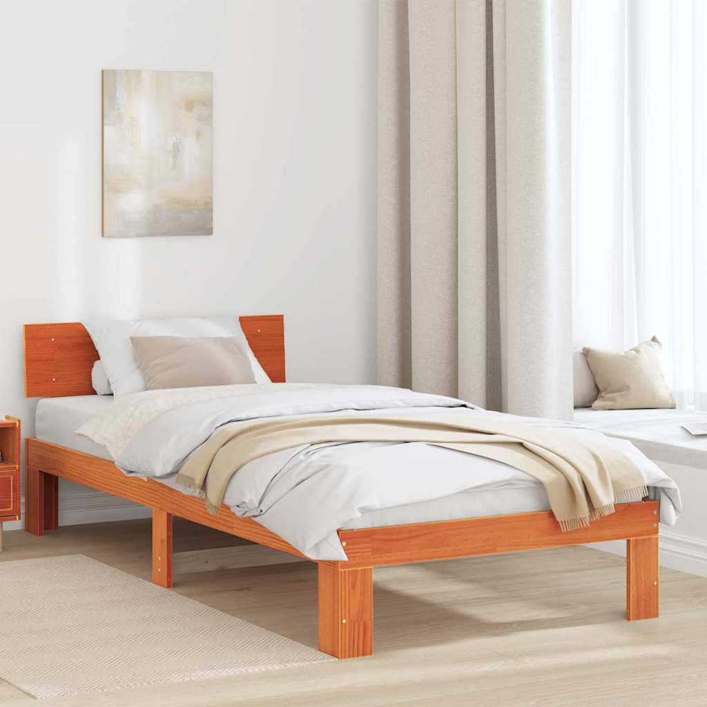 Estrutura da cama com cabeceira marrom cera 100 x 200 cm