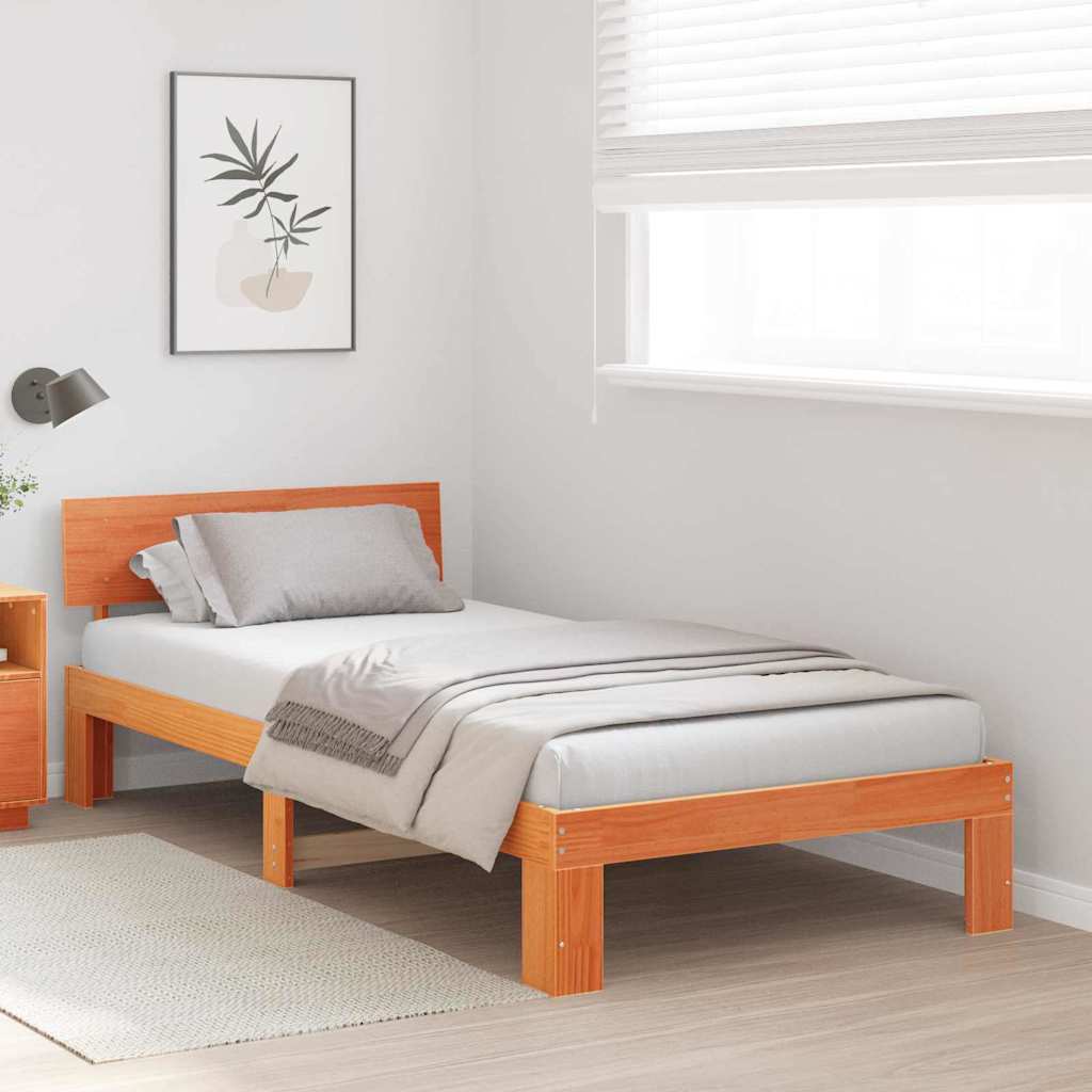 Estrutura da cama com cabeceira marrom cera 100 x 200 cm