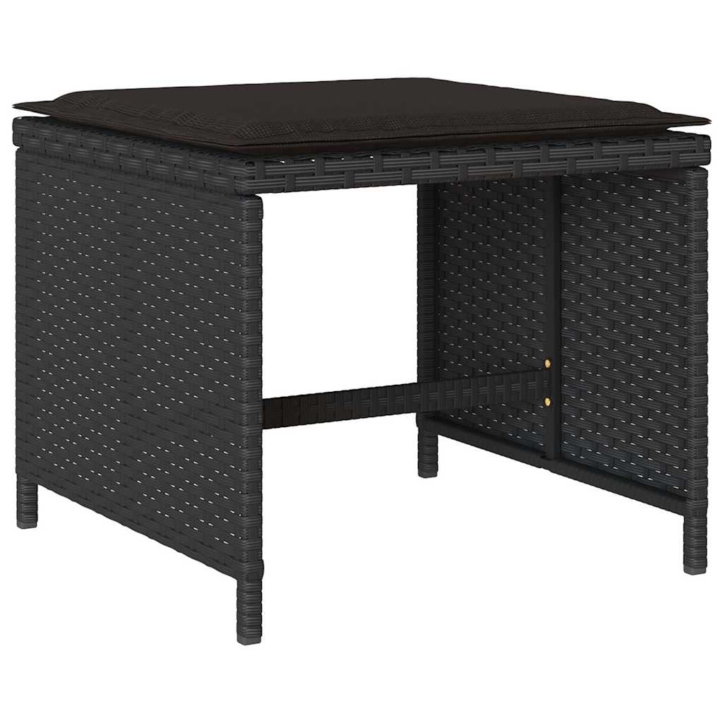 13 Pcs conjunto de jantar p/jardim com almofadões vime PE preto