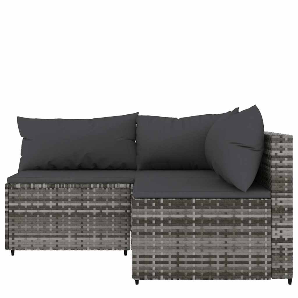3 Pcs conjunto lounge de jardim c/ almofadões vime PE cinzento