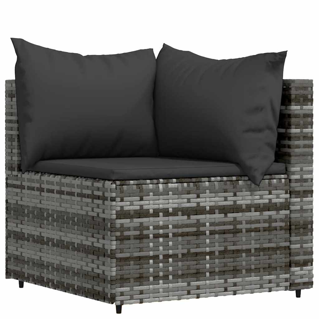 3 Pcs conjunto lounge de jardim c/ almofadões vime PE cinzento
