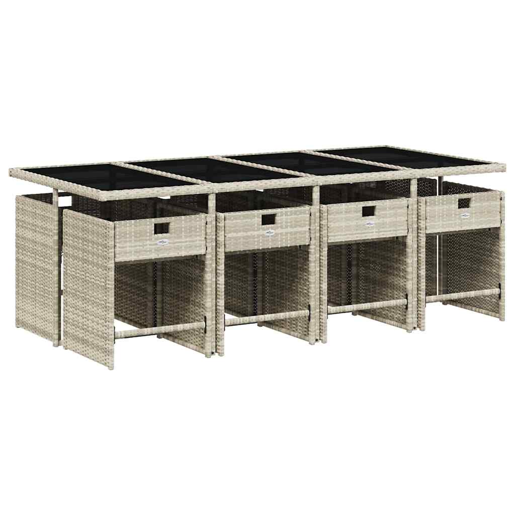 9 Pcs conjunto de jantar p/ jardim c/ almofadões cinzento claro