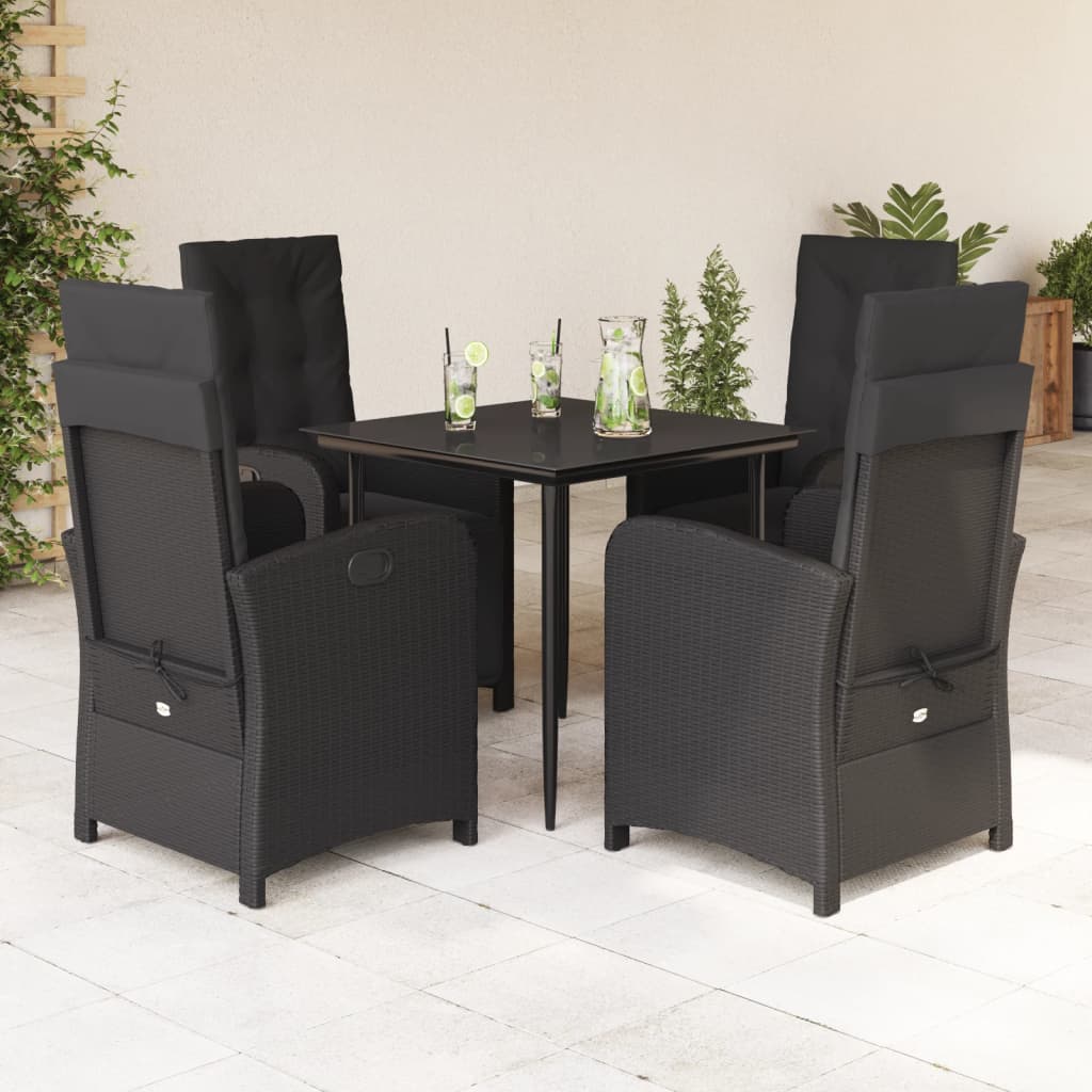 5 Pcs conjunto de jantar p/ jardim c/ almofadões vime PE preto