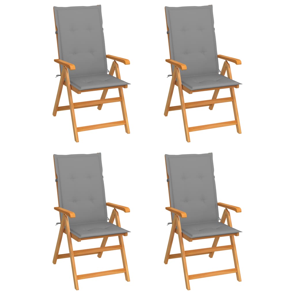Cadeiras de jardim c/ almofadões cinzentos 4 pcs teca maciça