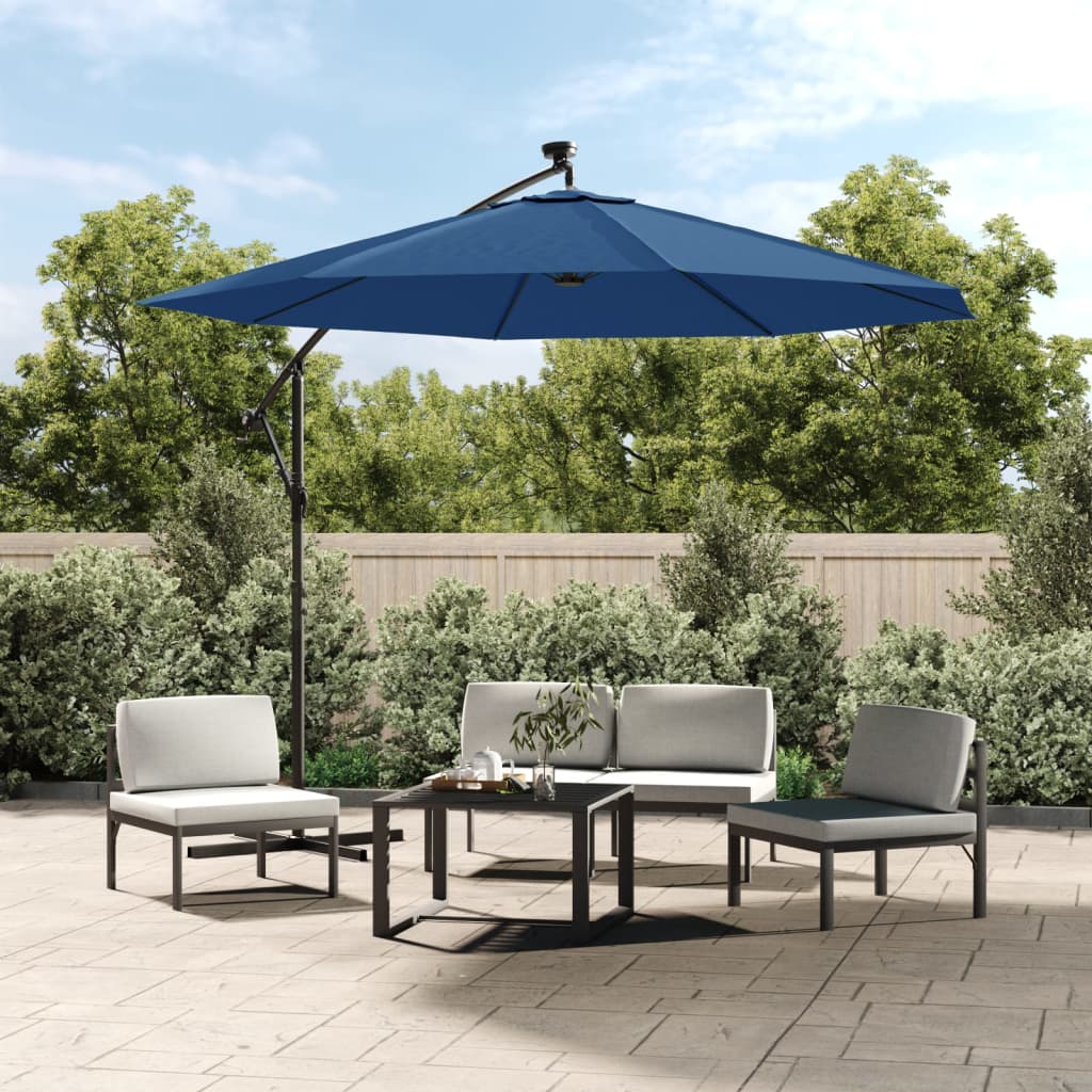 Guarda-sol cantilever c/ luzes LED/poste aço 300 cm azul-ciano