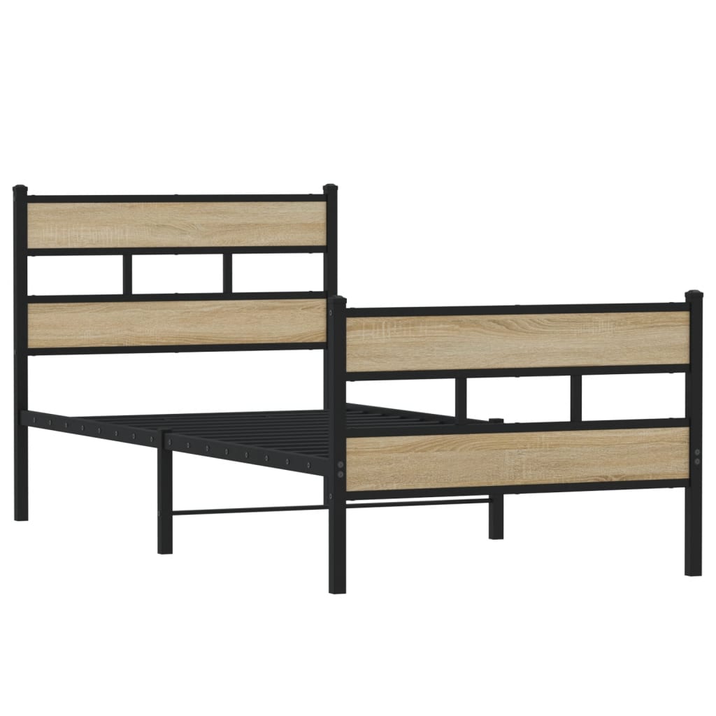 Estrutura de cama sem colchão 107x203 cm metal carvalho sonoma