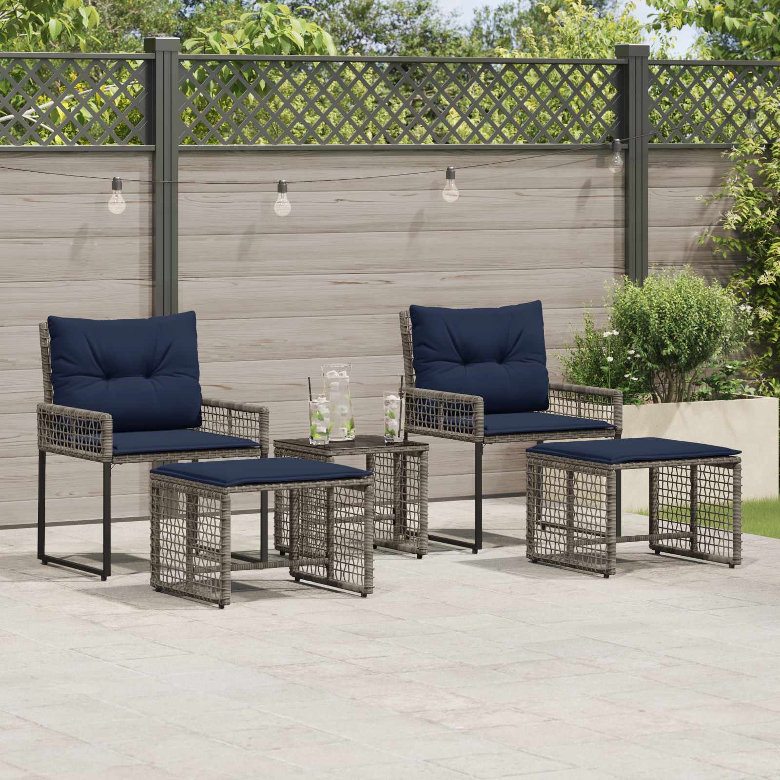 Conjunto de móveis para exterior 5 unid. cinza e azul marinho