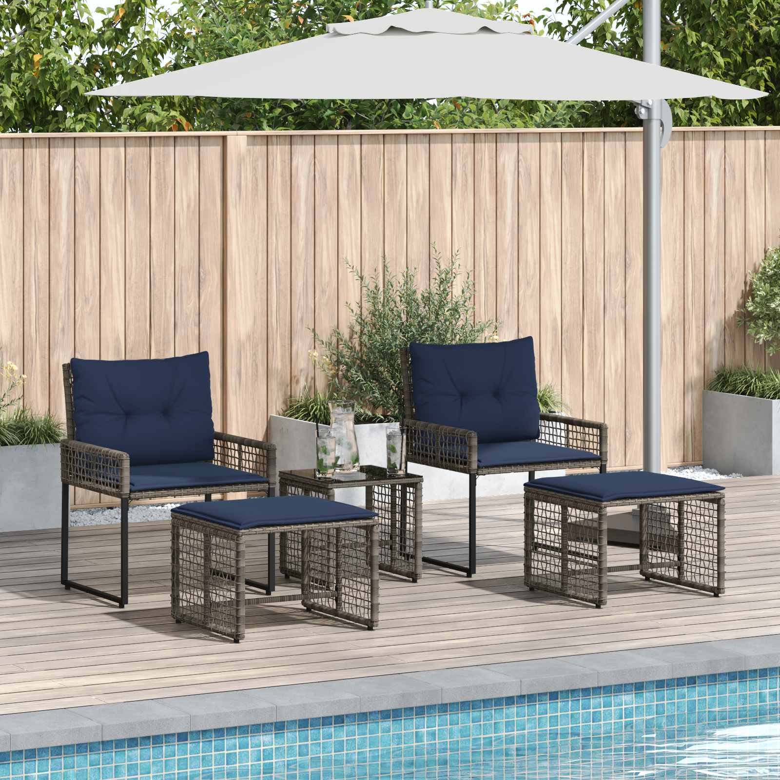 Conjunto de móveis para exterior 5 unid. cinza e azul marinho