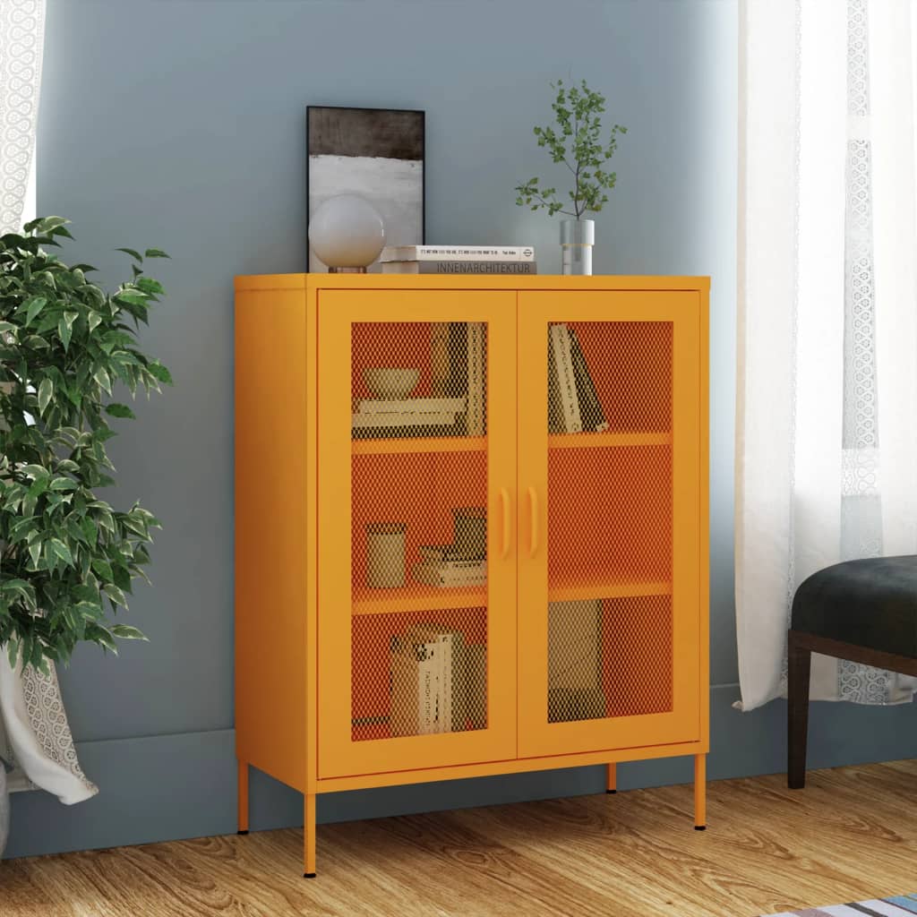 Armário de arrumação amarelo mostarda 80x35x101,5 cm aço