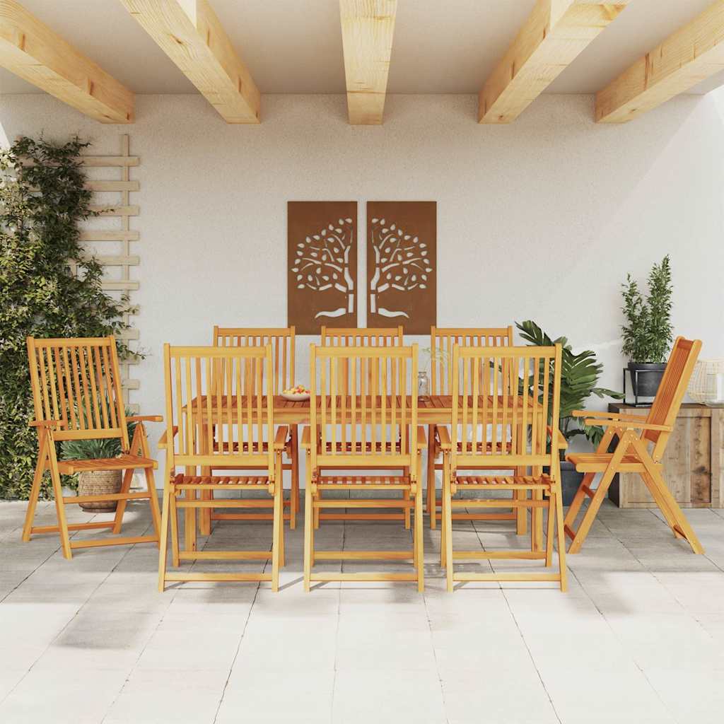 9 Pcs conjunto de jantar para jardim 180x90x75 cm madeira de acácia maciça