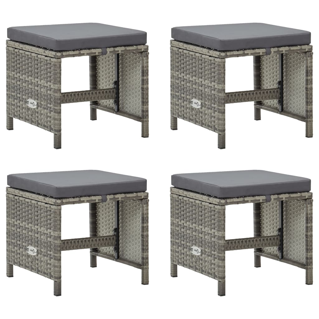 Bancos de jardim 4 pcs com almofadões vime PE cinzento