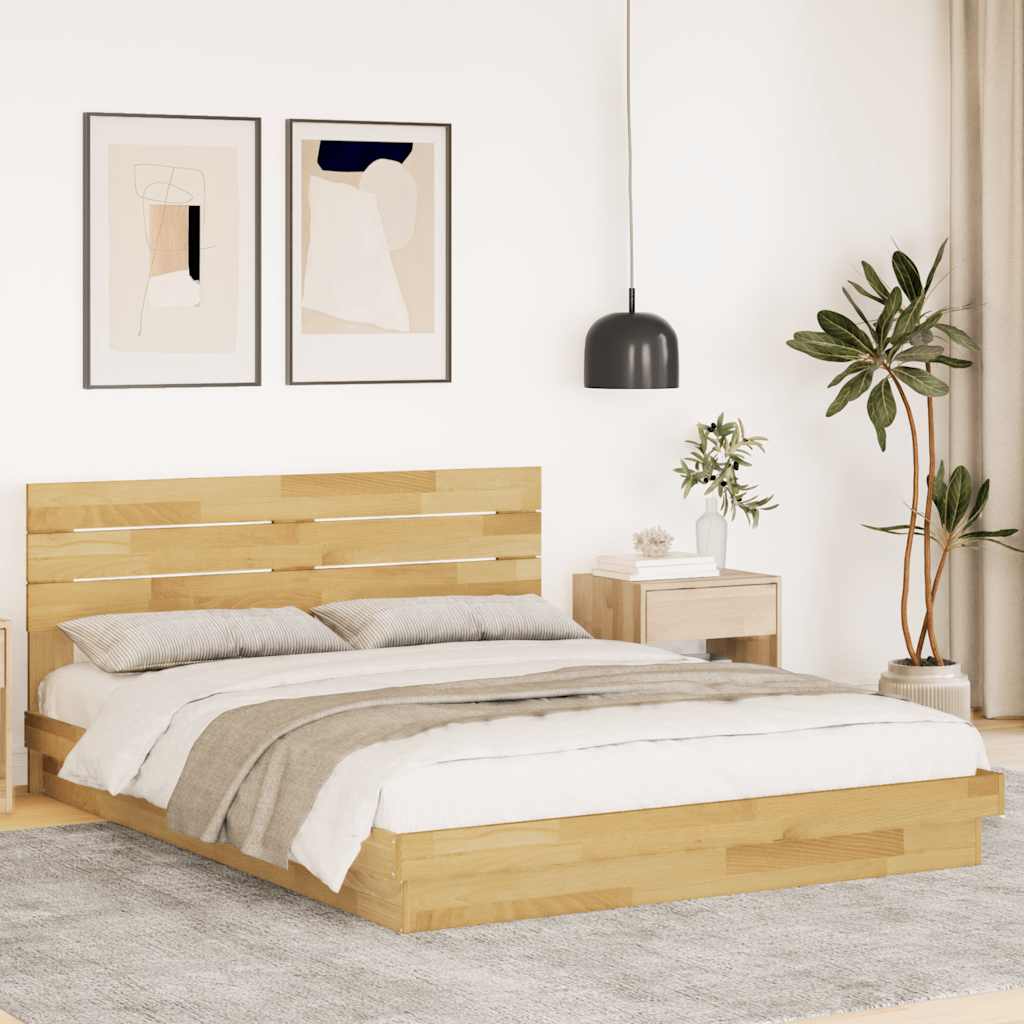 Estrutura cama cabeceira sem colchão 150x200 cm maciça carvalho