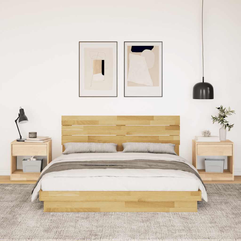 Estrutura cama cabeceira sem colchão 150x200 cm maciça carvalho