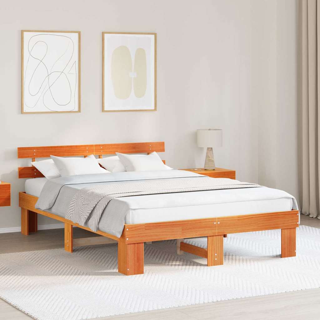Estrutura da cama com cabeceira marrom cera 150 x 200 cm