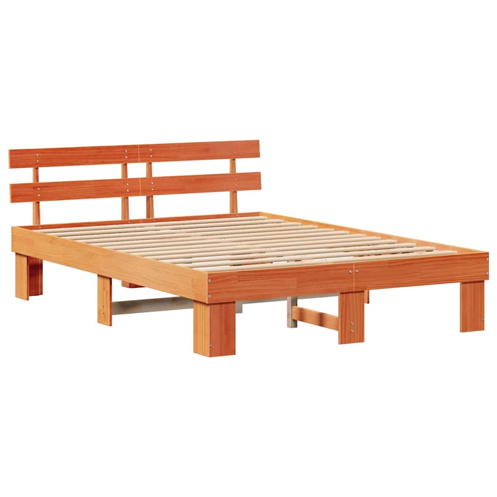 Estrutura da cama com cabeceira marrom cera 150 x 200 cm