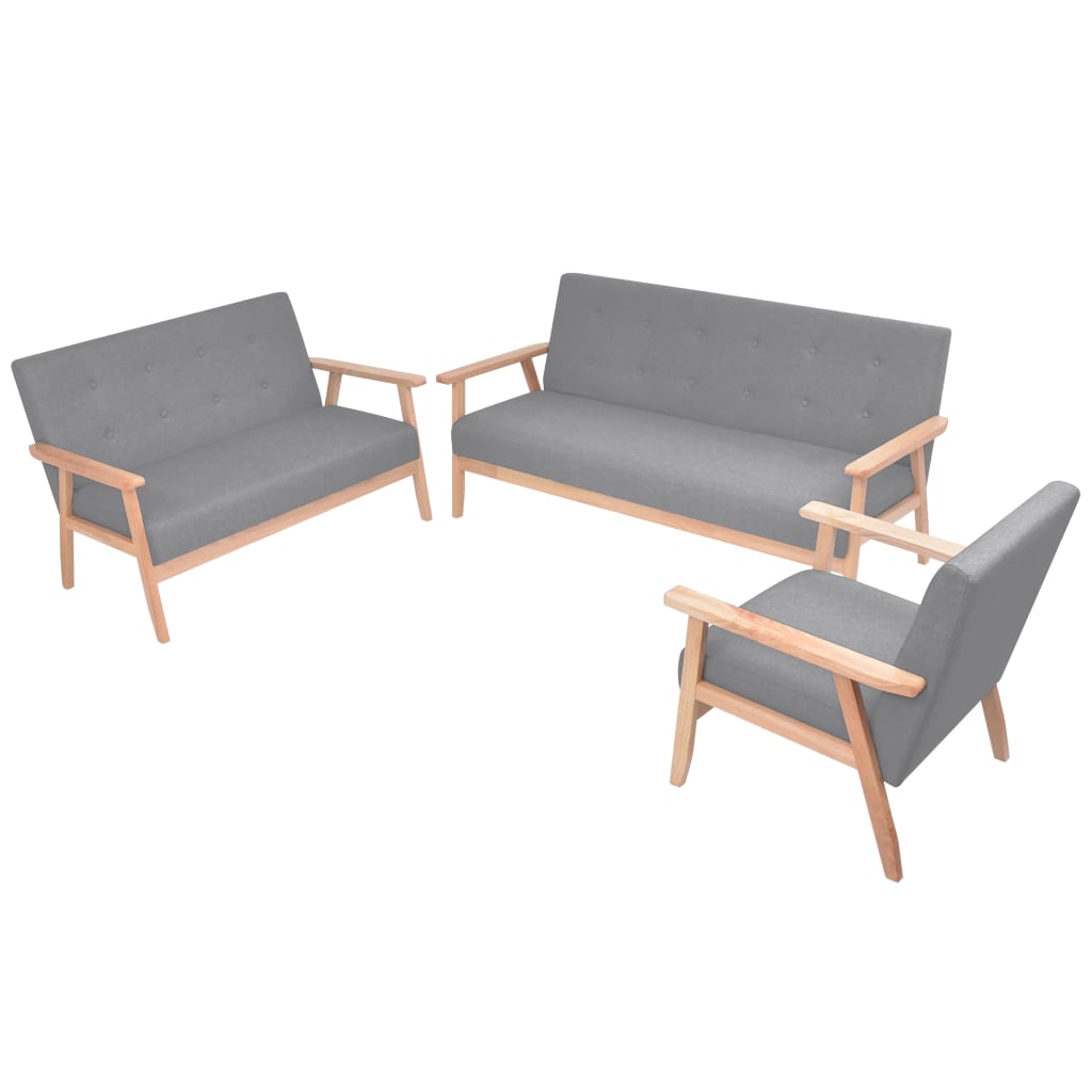 Conjunto de sofás 3 pcs tecido cinzento claro