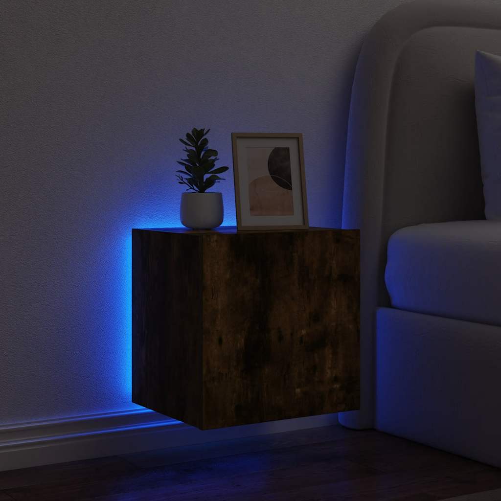 Móvel de parede p/ TV c/ luzes LED 40,5x35x40cm carvalho fumado