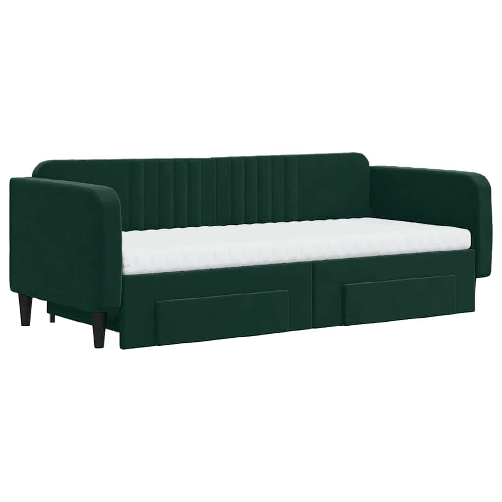 Sofá-cama c/ gavetão e gavetas 90x200 cm veludo verde-escuro