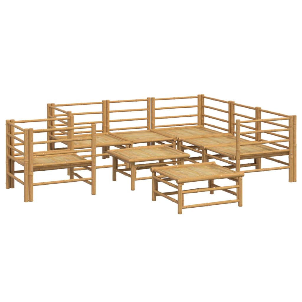 8 Pcs conj. lounge de jardim bambu c/ almofadões cinzento-claro
