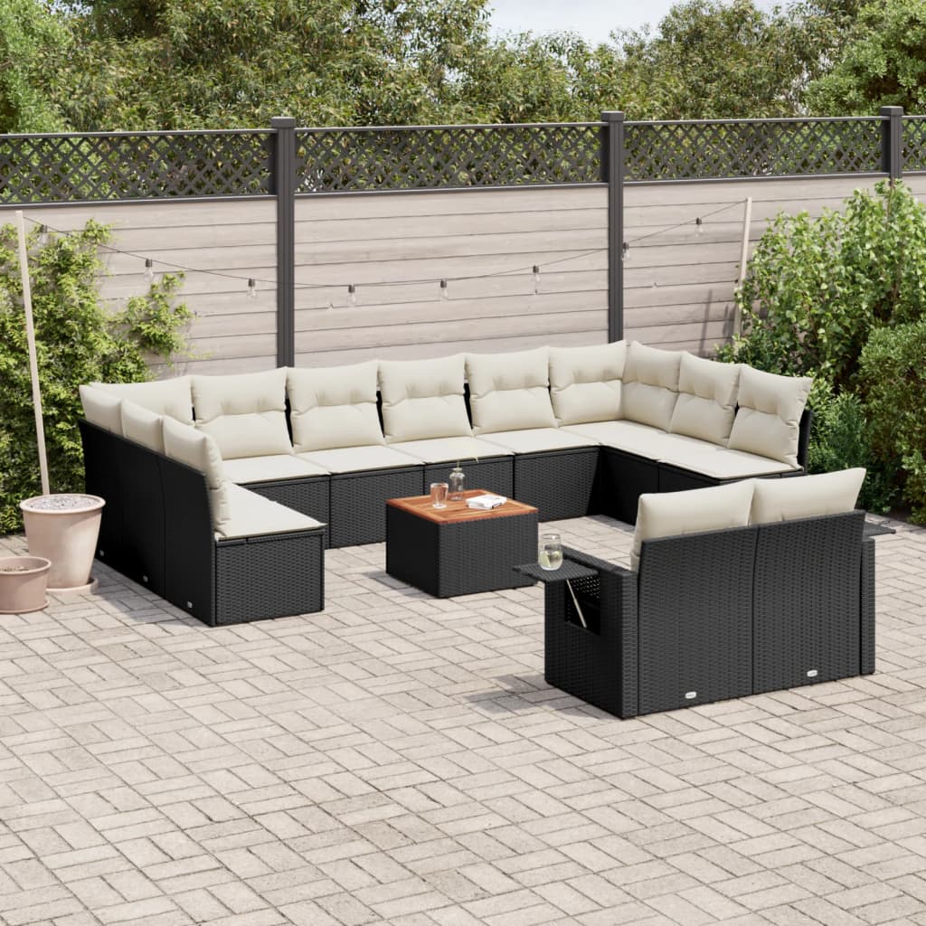 13 Pcs conjunto de sofás de jardim com almofadões vime PE preto