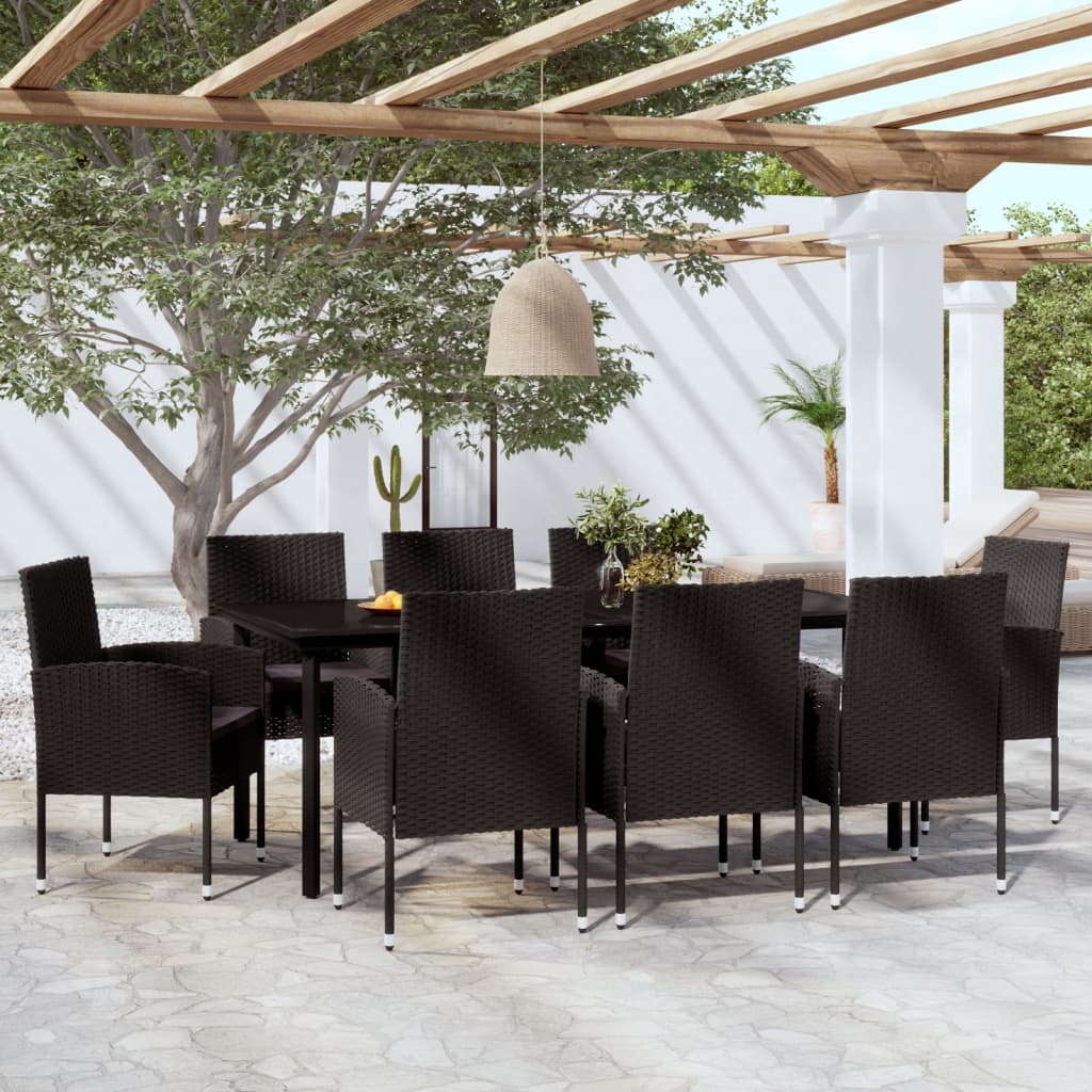 9 Pcs conjunto de jantar para jardim preto