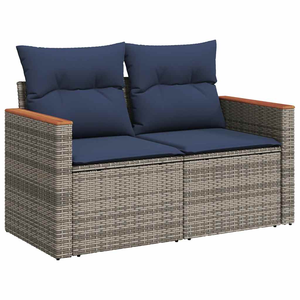 5 Pcs conjunto sofás de jardim c/ almofadões vime PE cinzento