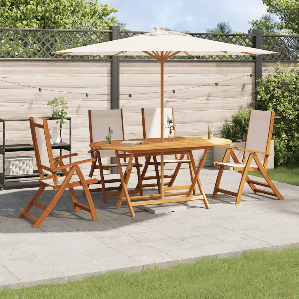 5 Pcs conjunto de jantar para jardim acácia maciça e textilene
