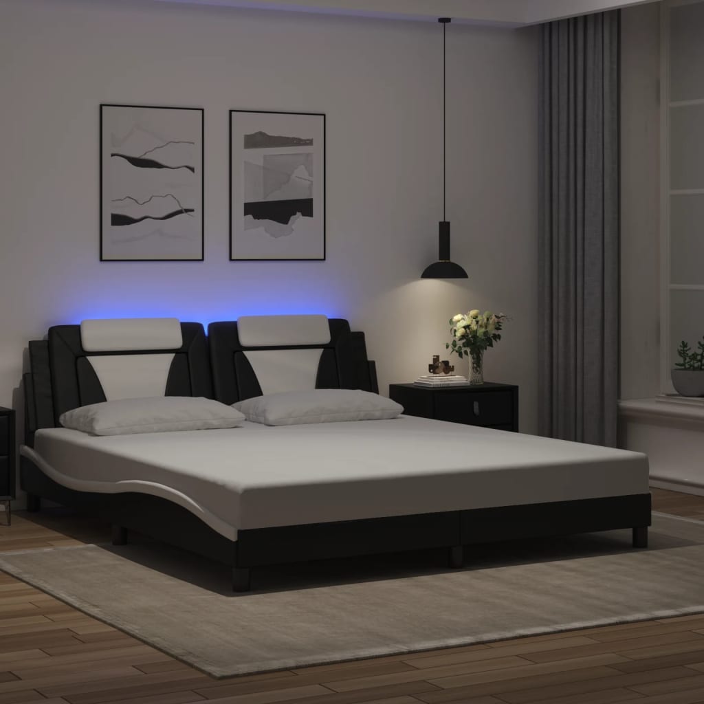 Estrutura de cama viana com LED sem colchão 180x200cm preto/branco