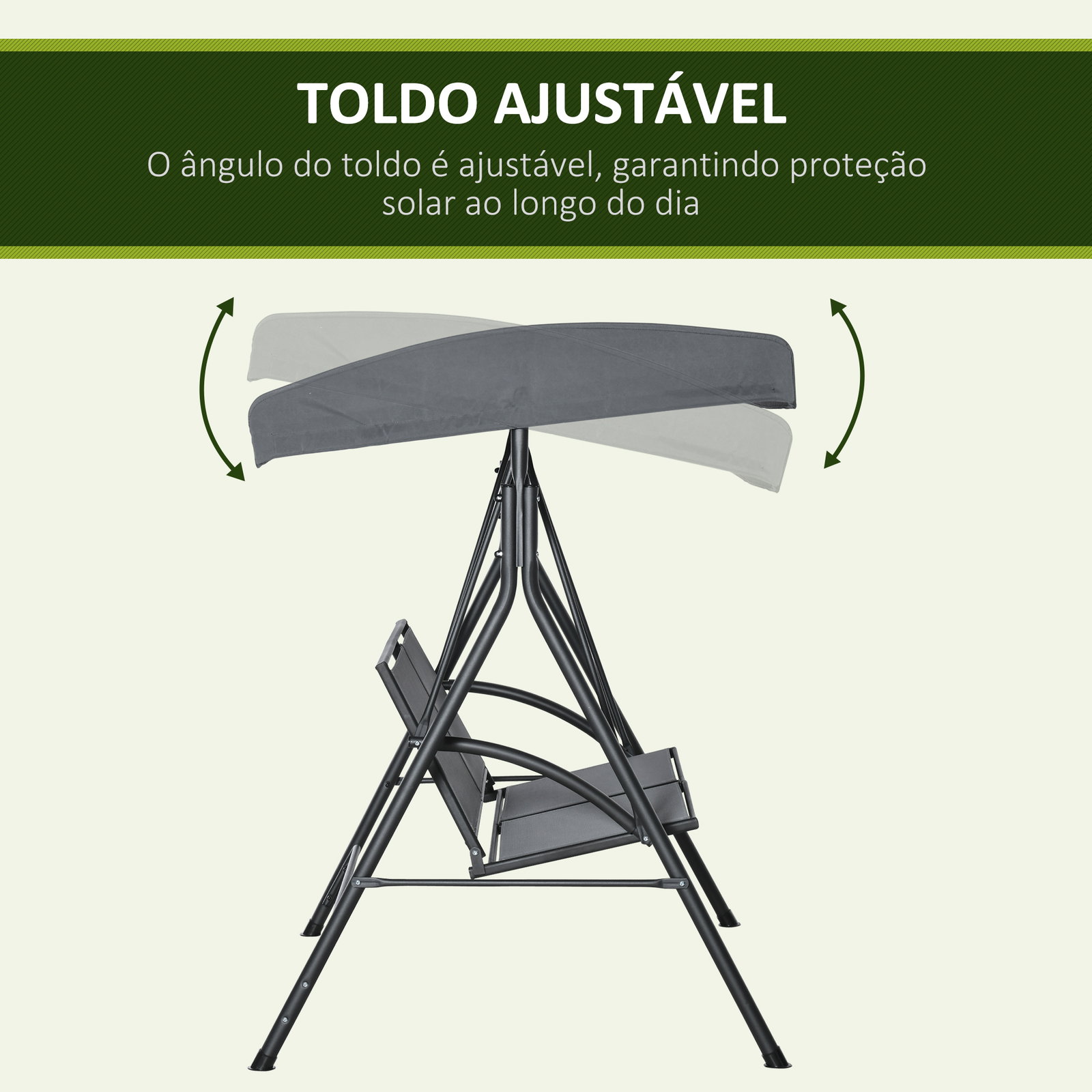 Baloiço de Jardim Exterior para 2 Pessoas Toldo Ajustável Estrutura em Aço Assentos de Textilene 140x118x162 cm Cinzento Escuro