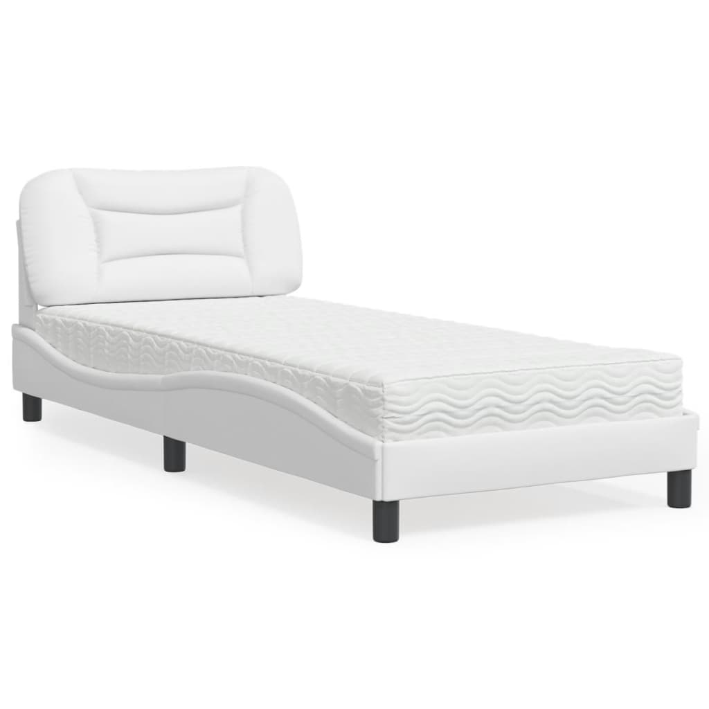 Cama com colchão hvar 90x190 cm couro artificial branco