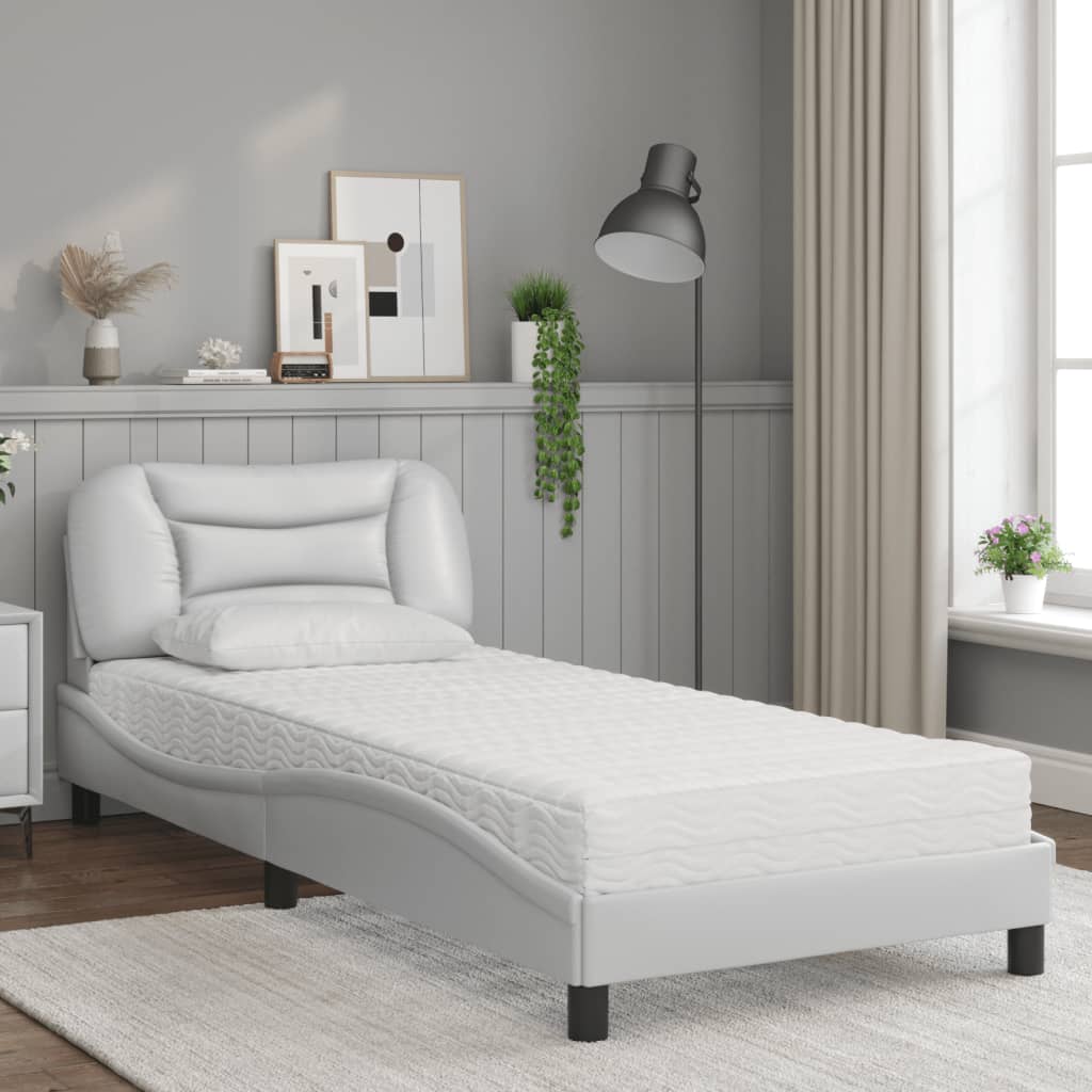 Cama com colchão hvar 90x190 cm couro artificial branco