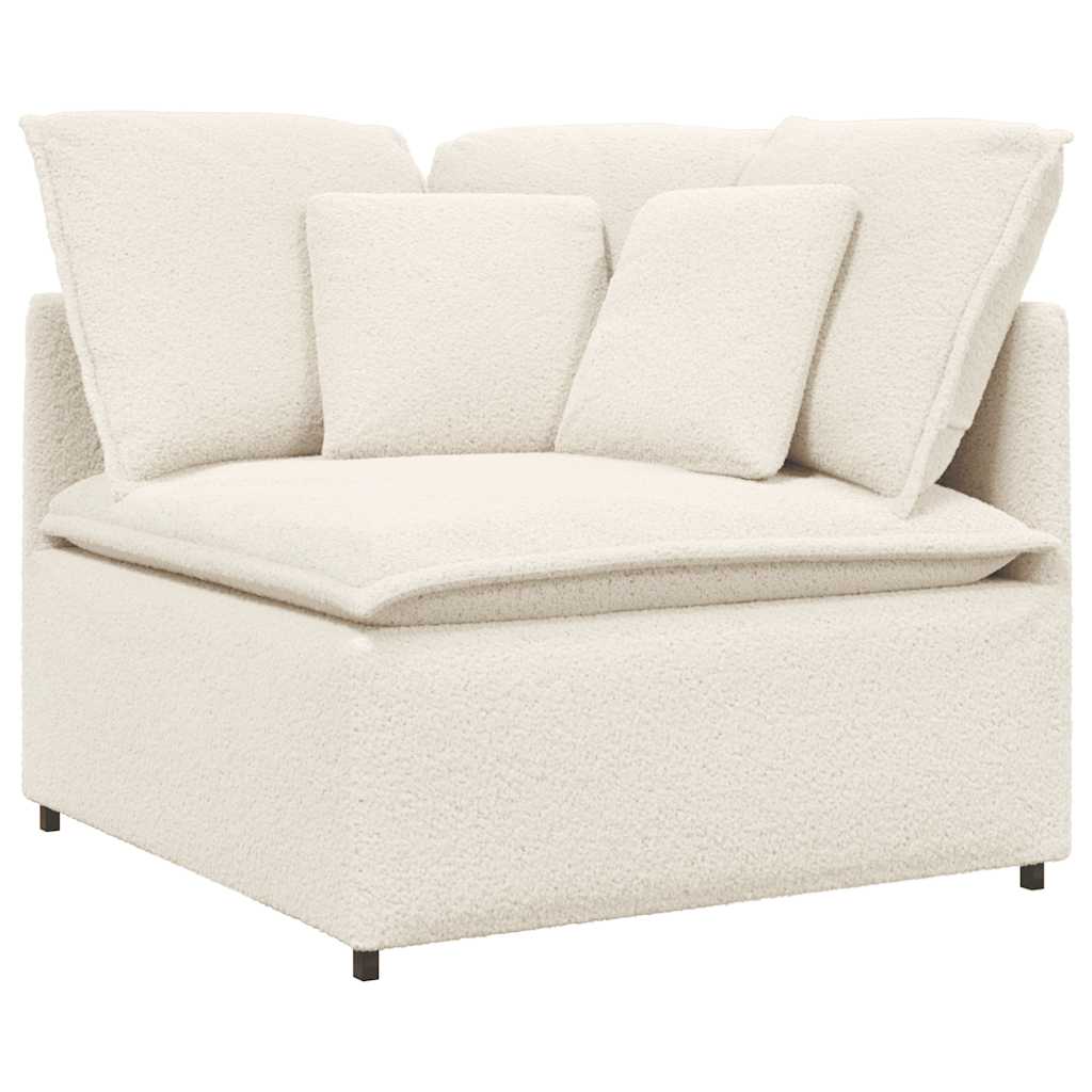 Sofá modular com almofadas tecido tipo lã encaracolado creme