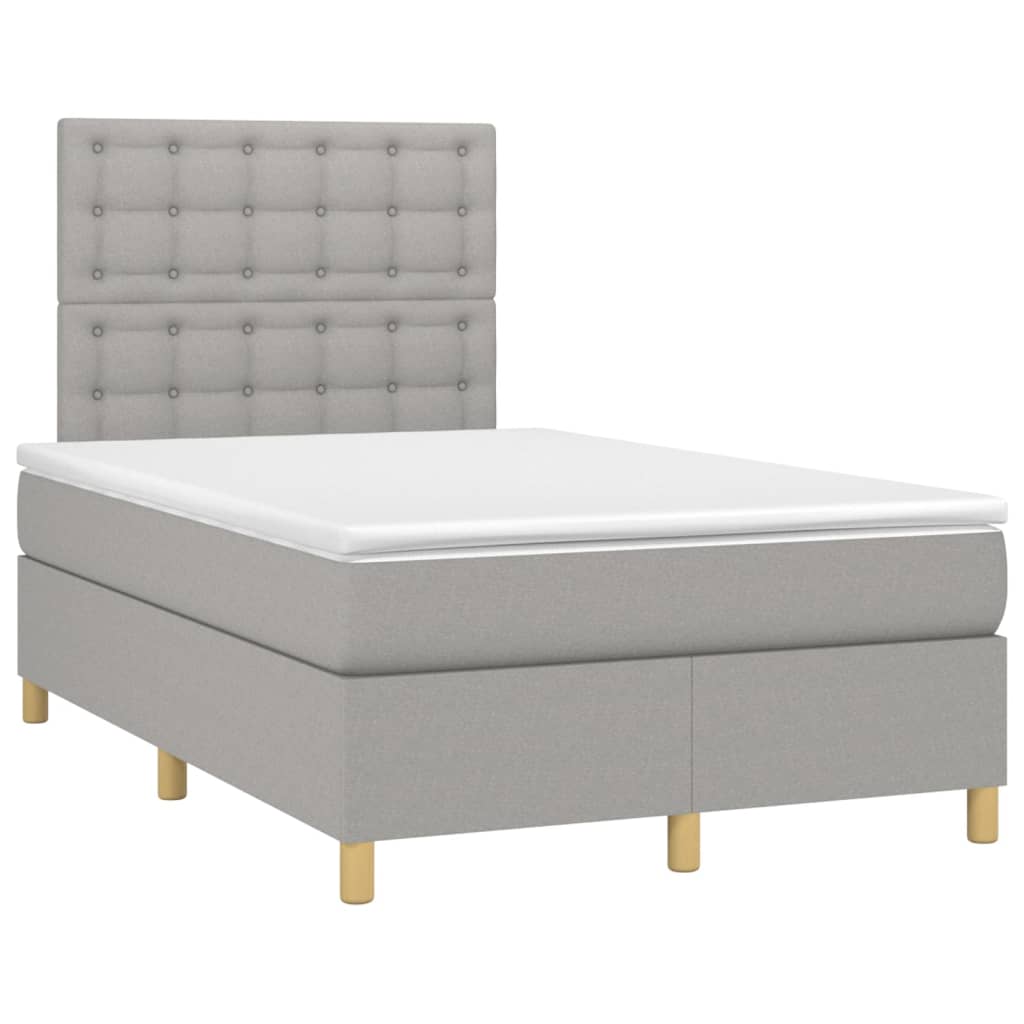 Cama box spring c/ colchão e LED 120x200 cm tecido cinza-claro