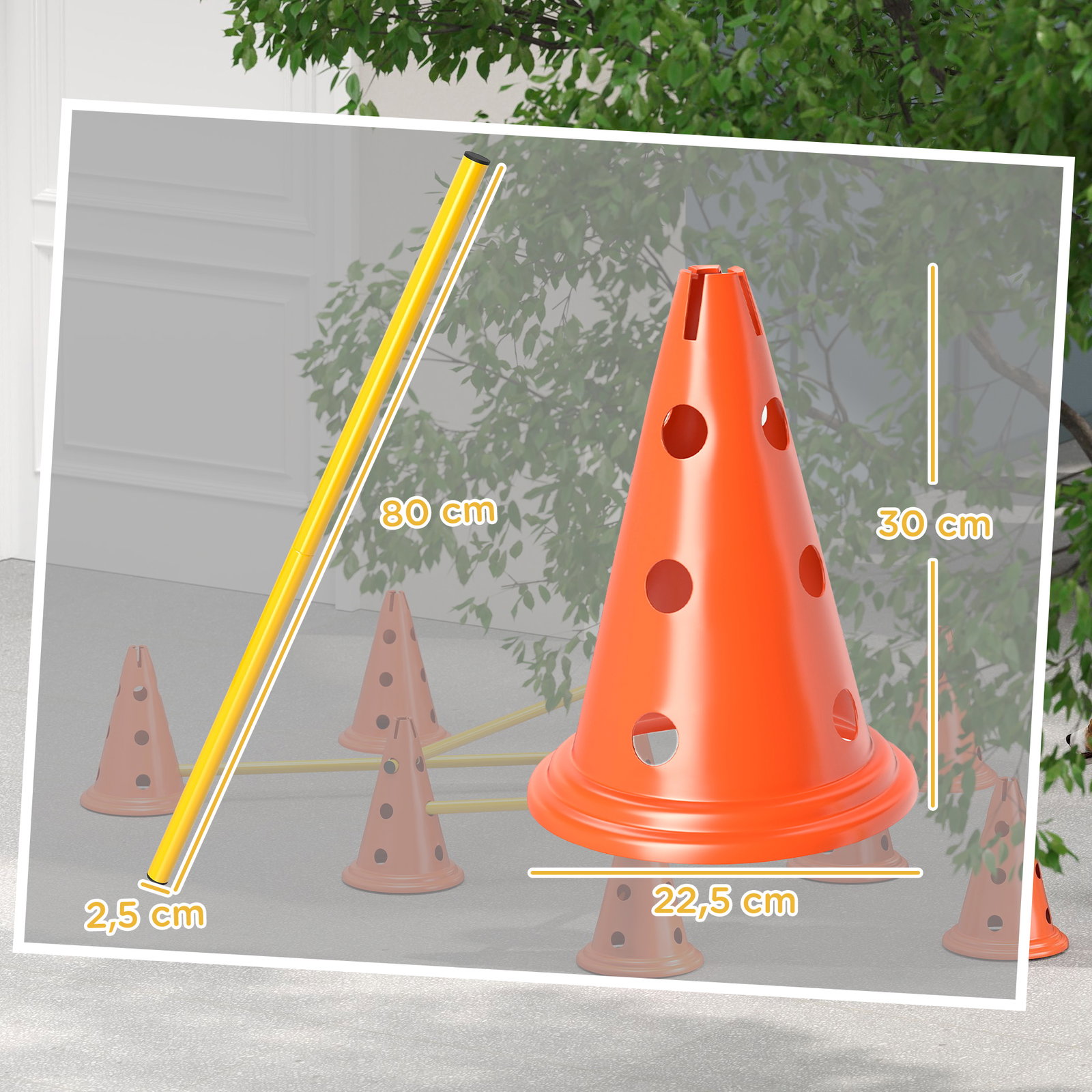 Conjunto de agilidade para cães barreiras de obstáculos para treino de coordenação 8 cones 8 barras bolsa de transporte laranja