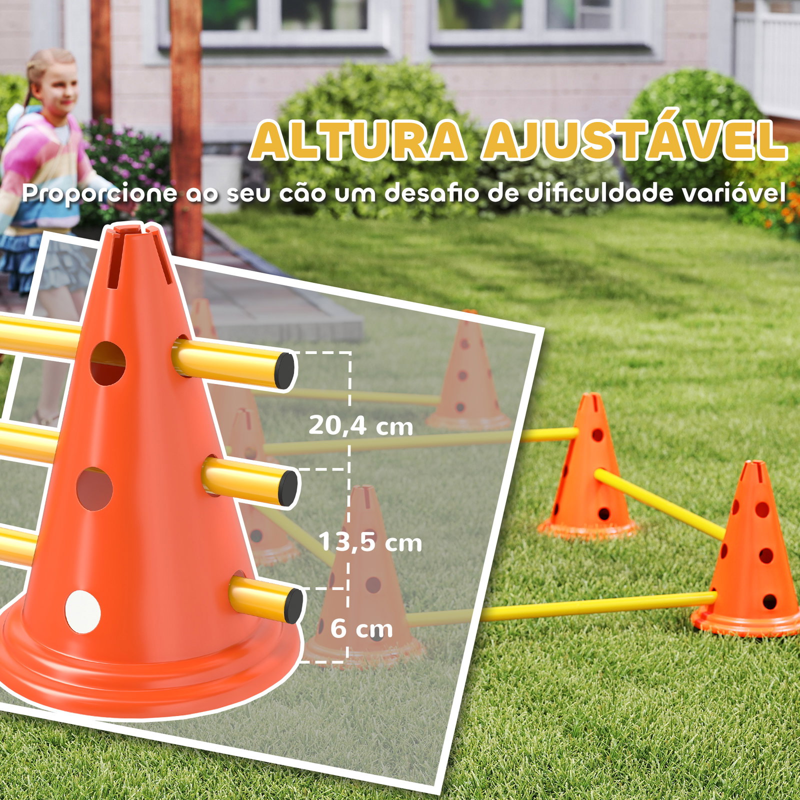 Conjunto de agilidade para cães barreiras de obstáculos para treino de coordenação 8 cones 8 barras bolsa de transporte laranja