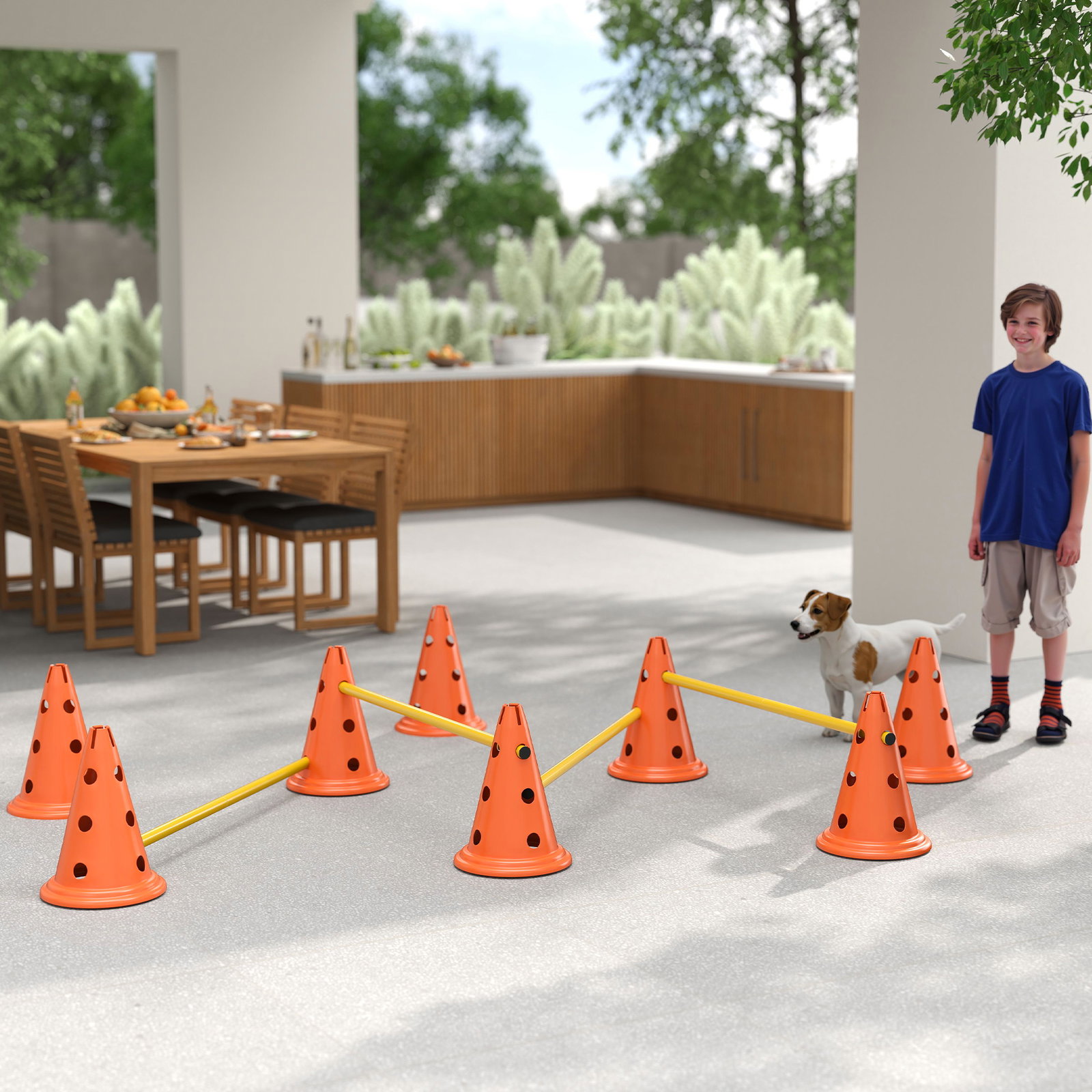 Conjunto de agilidade para cães barreiras de obstáculos para treino de coordenação 8 cones 8 barras bolsa de transporte laranja