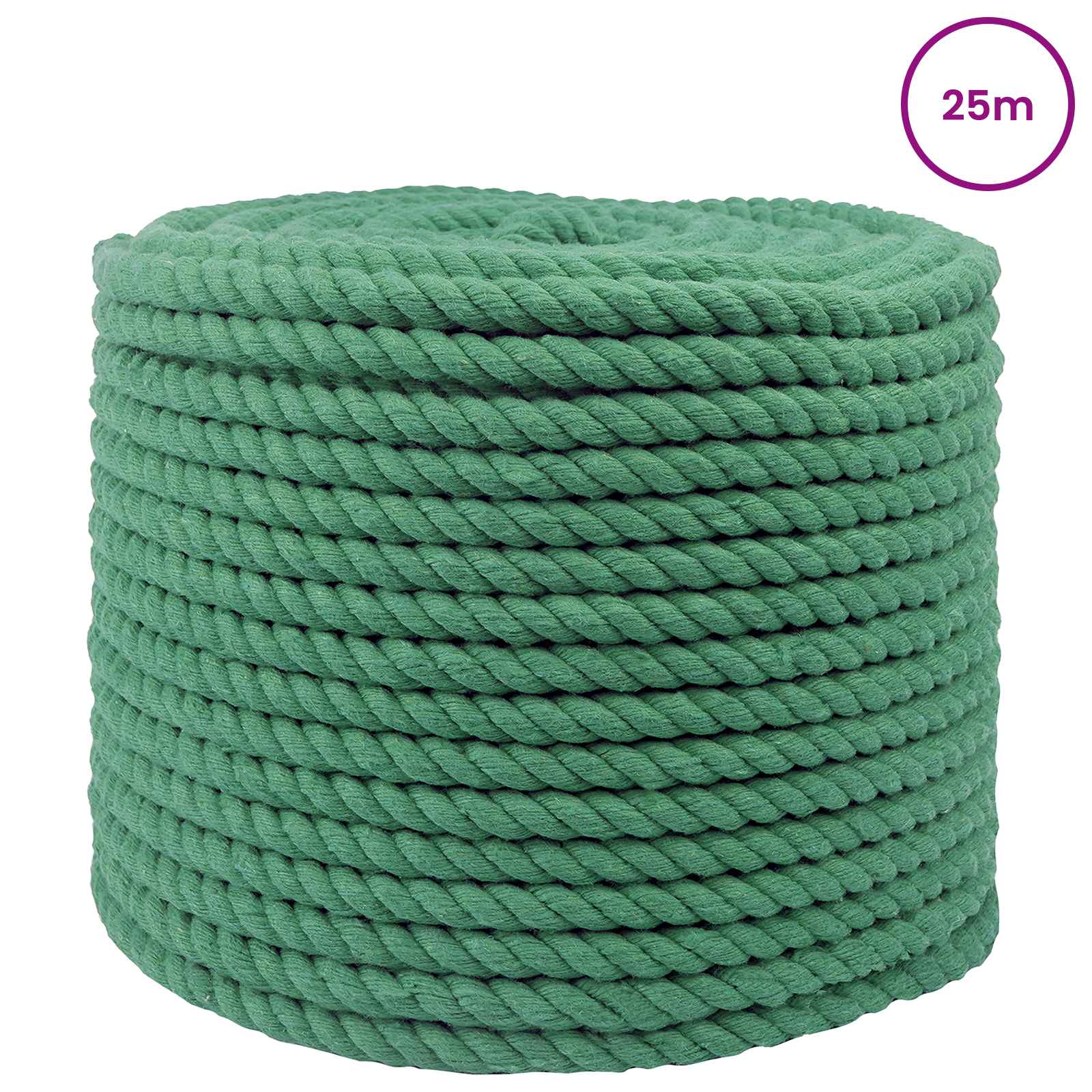 Corda de algodão 12 mm 25 m verde 100% algodão