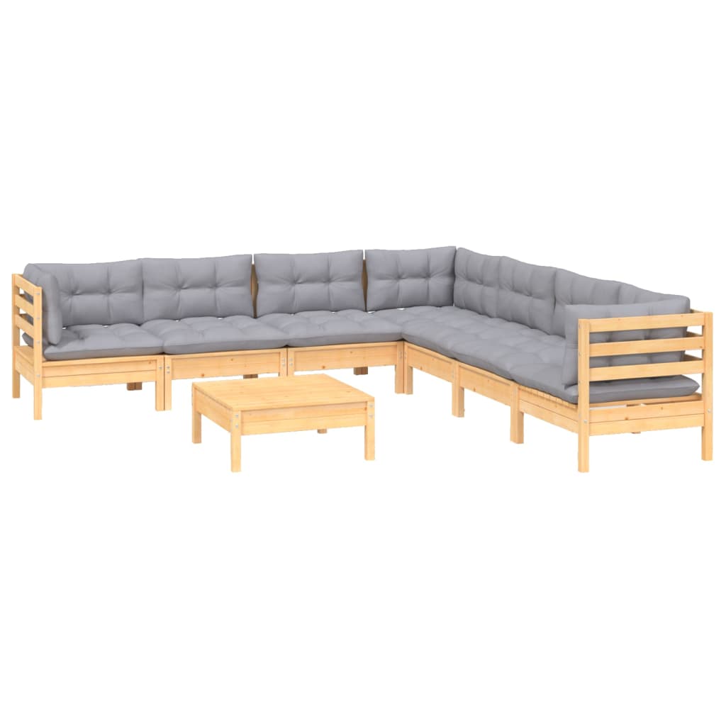 8 Pcs conjunto lounge de jardim + almofadões cinza pinho maciço