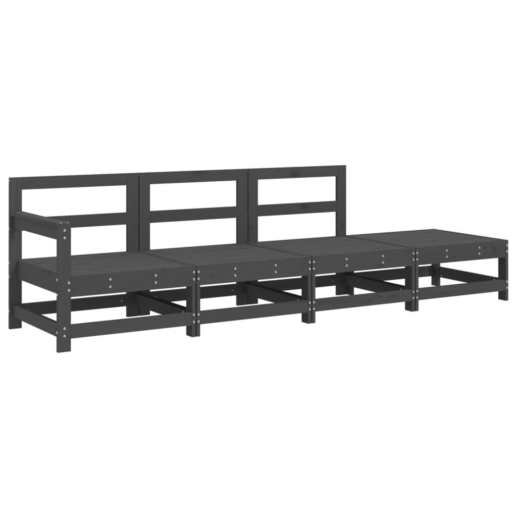 4 Pcs conjunto lounge de jardim madeira de pinho maciça cinza