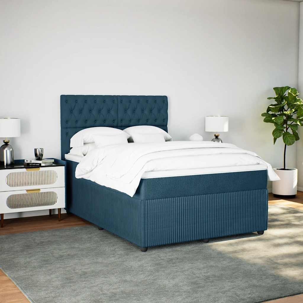 Cama boxspring com colchão 140x190 cm veludo azul