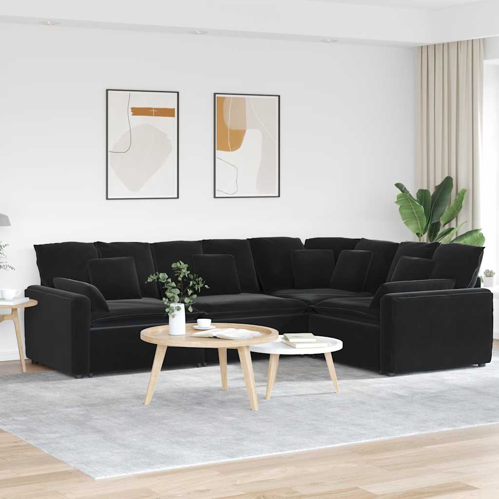 Sofá modular com almofadas veludo preto