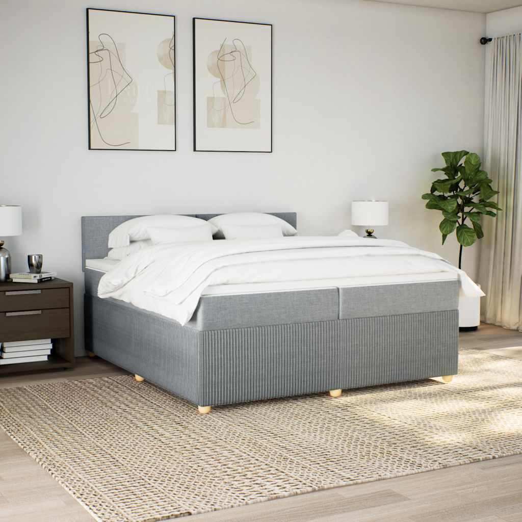 Cama com molas/colchão 200x200 cm tecido cinza-claro