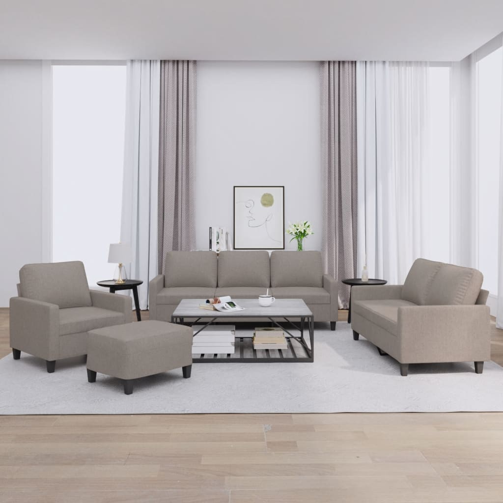4 Pcs conjunto de sofás com almofadões tecido cinza-acastanhado