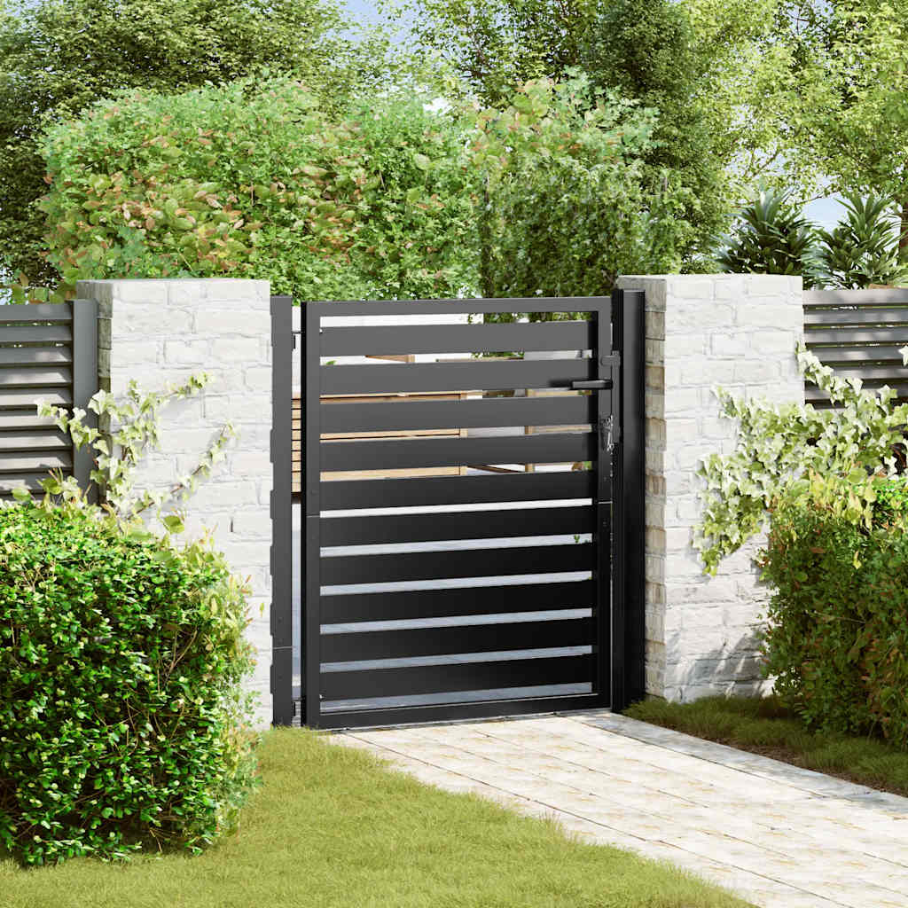 Portão de jardim com fechadura preto 100x100 cm alumínio
