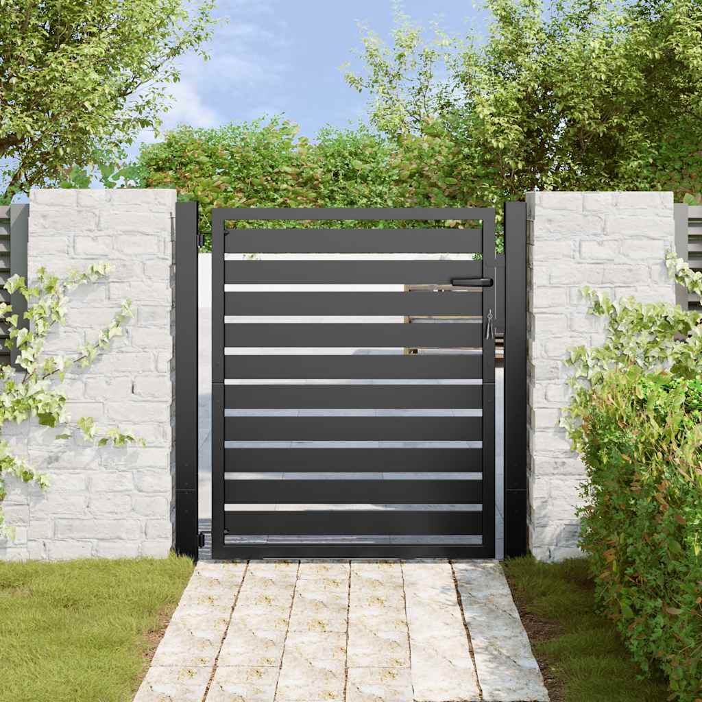 Portão de jardim com fechadura preto 100x100 cm alumínio