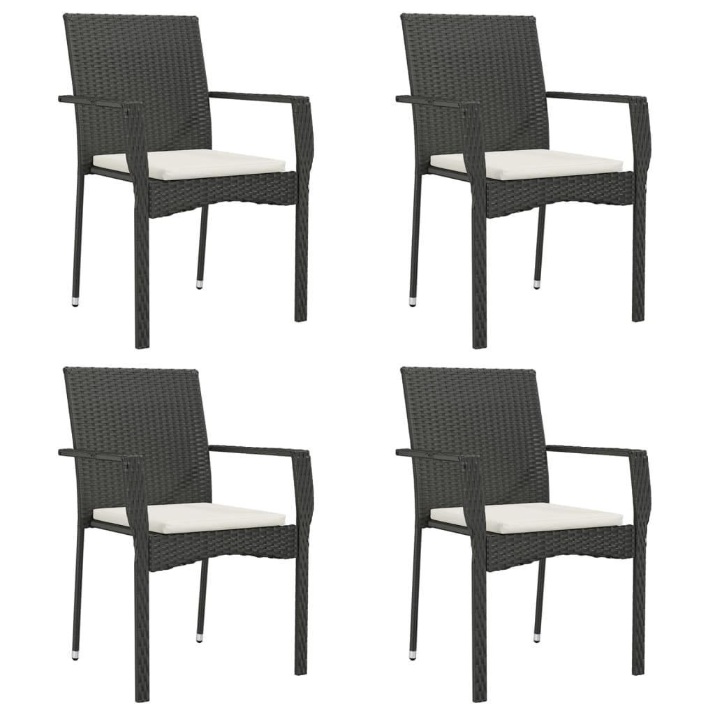 5 Pcs conjunto de jantar p/ jardim c/ almofadões vime PE preto