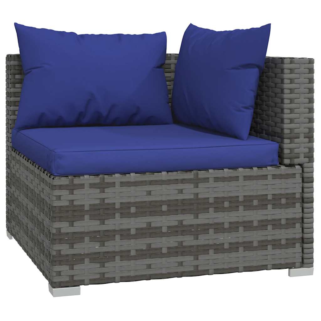 4 Pcs conjunto lounge de jardim c/ almofadões vime PE cinzento