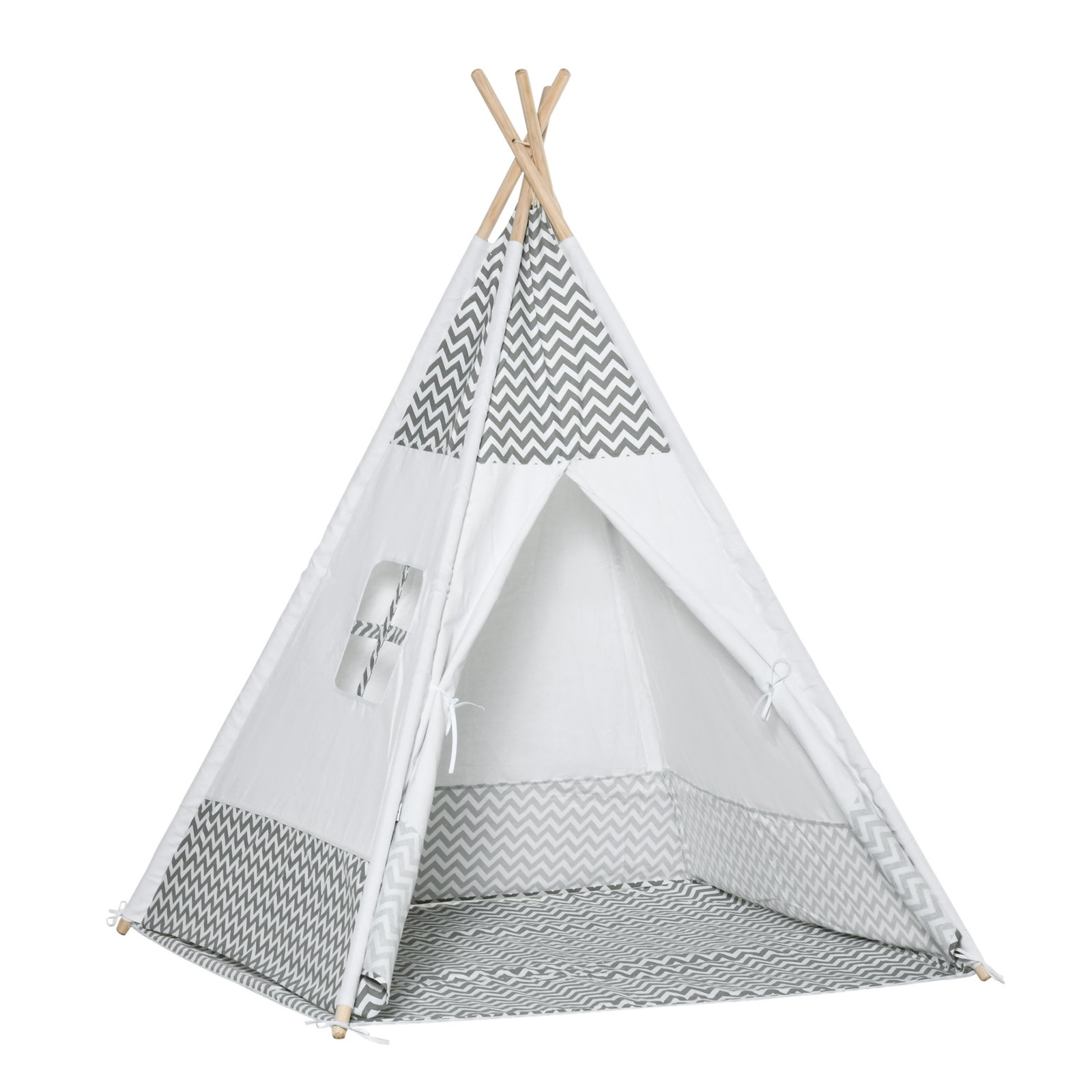 Tenda Tipi para Crianças acima de 3 Anos Tenda Infantil de Madeira Portátil com Janela Almofada e Bolsa de Transporte para Inter