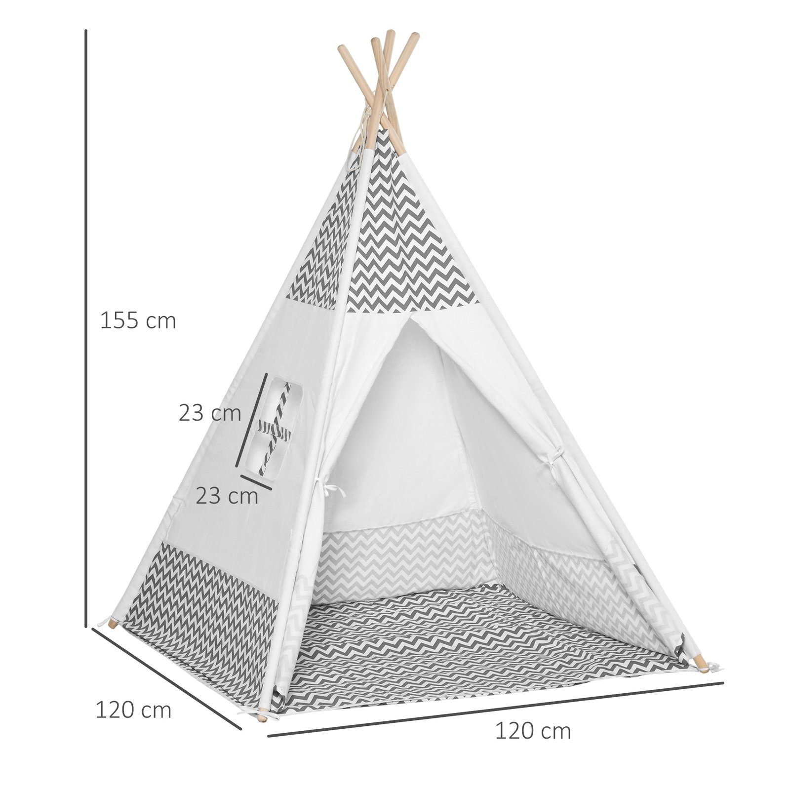 Tenda Tipi para Crianças acima de 3 Anos Tenda Infantil de Madeira Portátil com Janela Almofada e Bolsa de Transporte para Inter