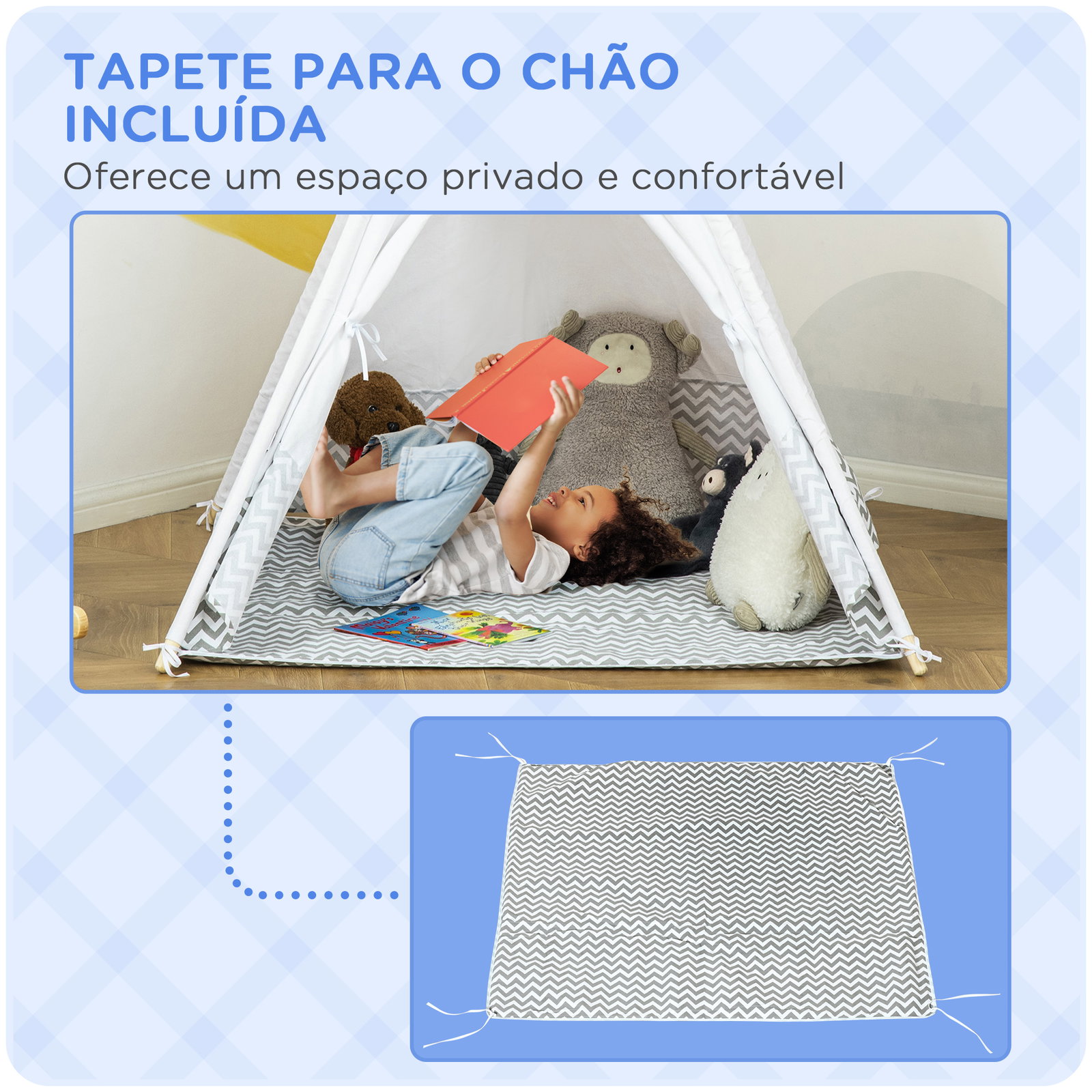 Tenda Tipi para Crianças acima de 3 Anos Tenda Infantil de Madeira Portátil com Janela Almofada e Bolsa de Transporte para Inter